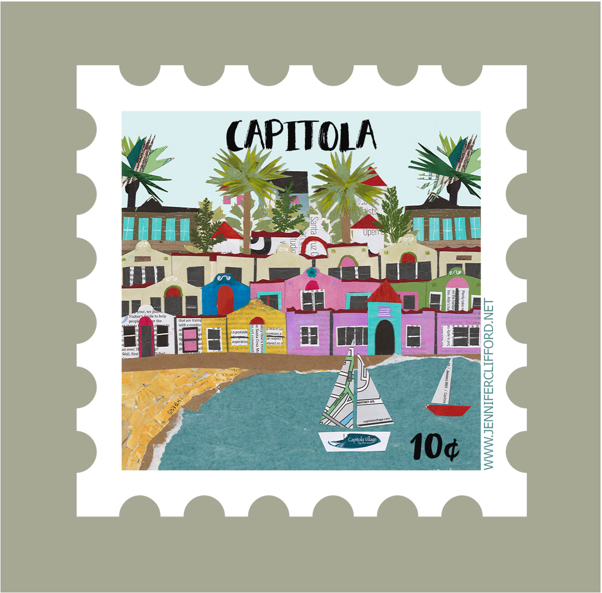 Capitola Postage Stamp Sticker