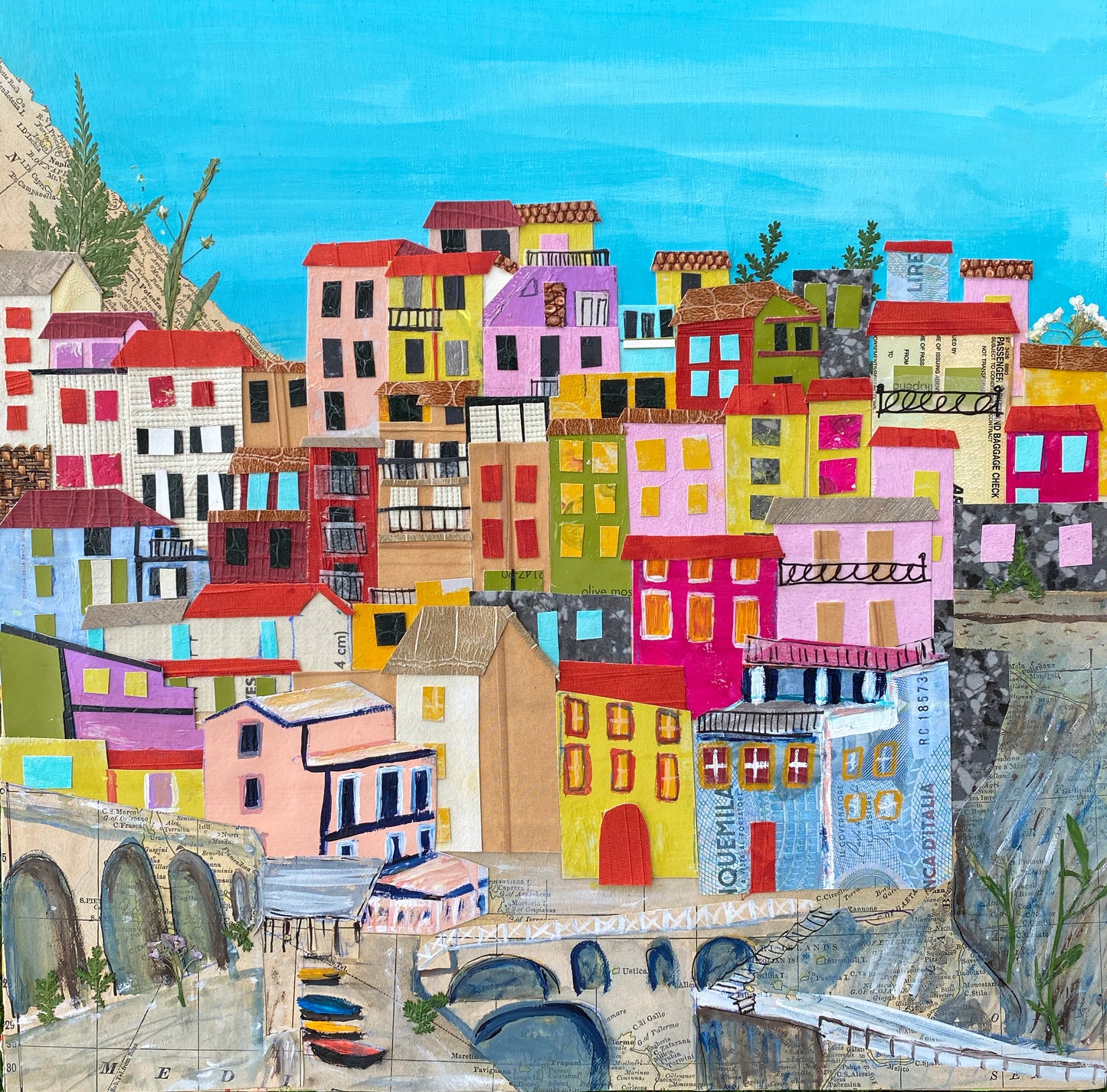 Original Artwork- CINQUE TERRE, ITALY COLLAGE