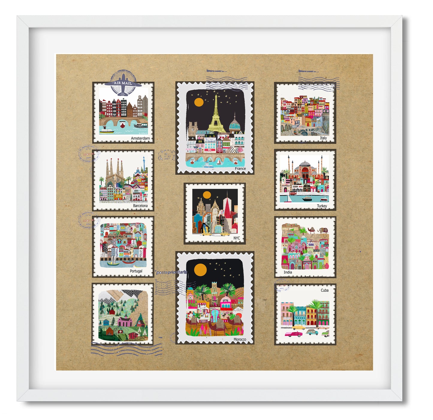 World Stamp Collage Art Print