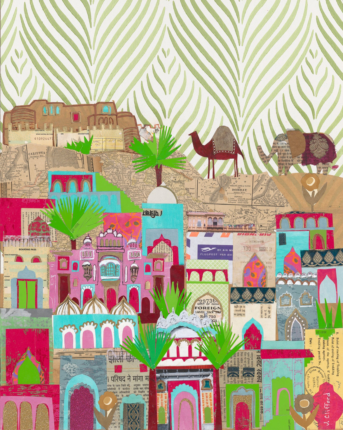 Original Artwork-INDIA COLLAGE WITH RESIN