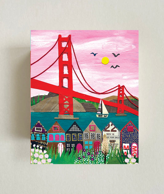 Golden Gate Bridge and Houses – Wood Block or Art Print