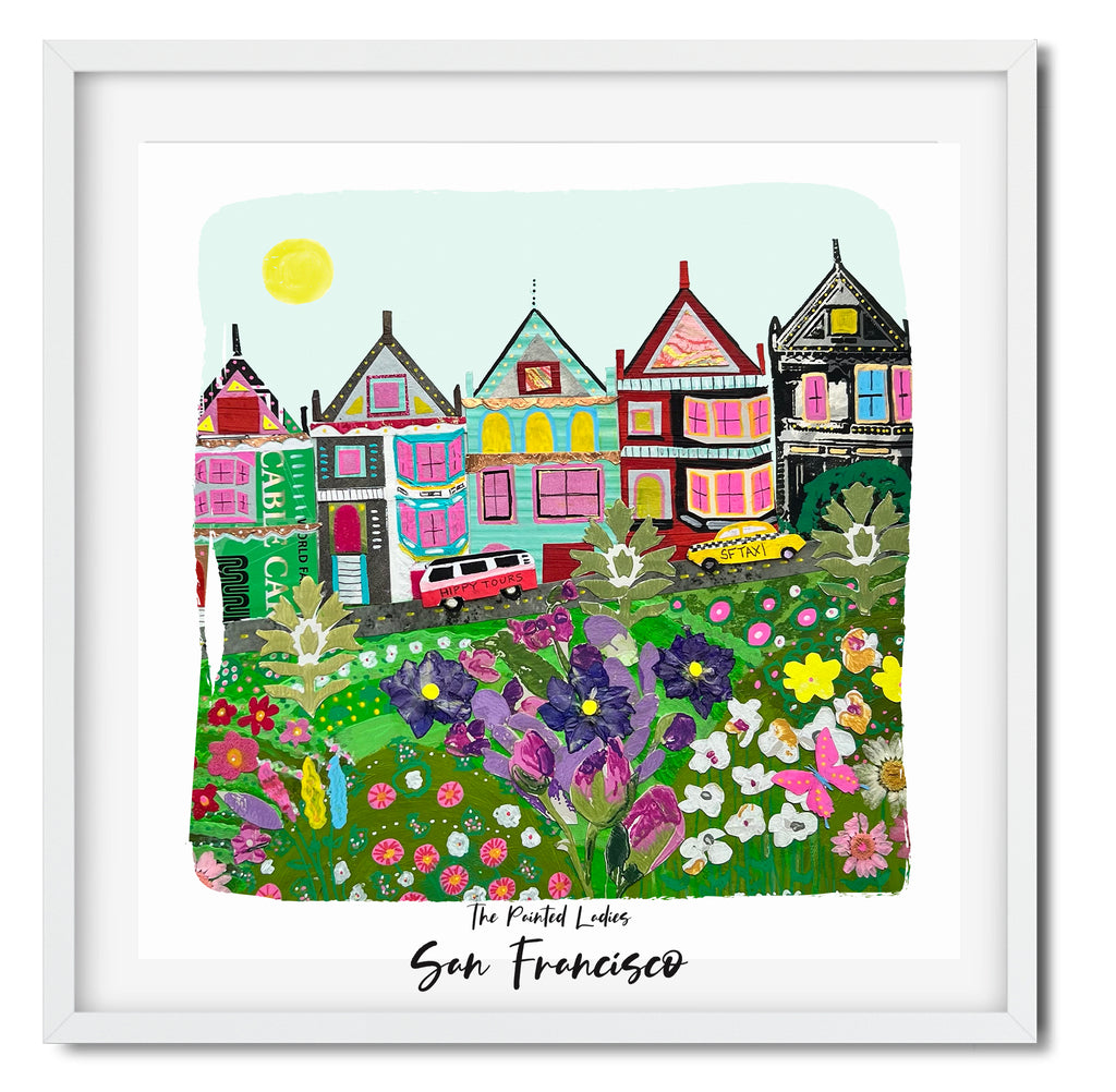 The Painted Ladies Collage Art Print