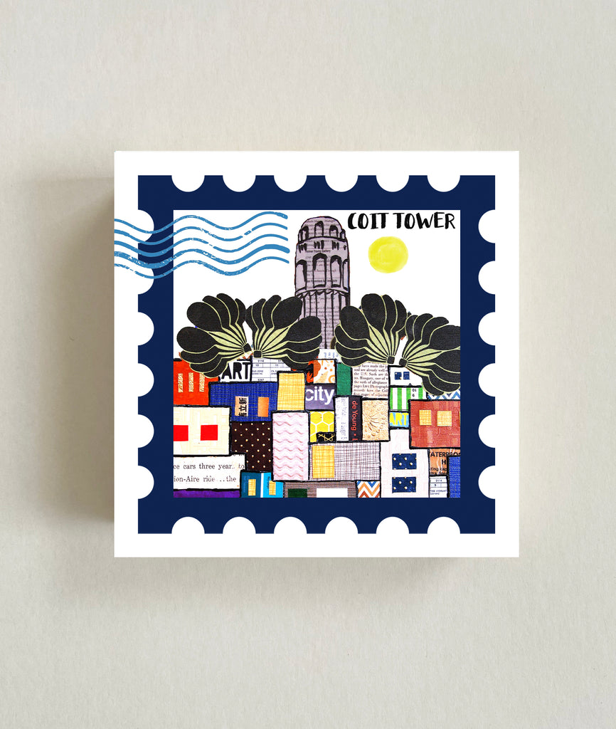 Coit Tower Postage Stamp Wood Block