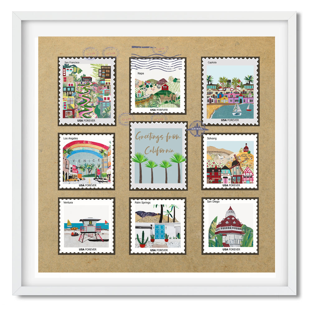 Greetings from California Stamp Art Print