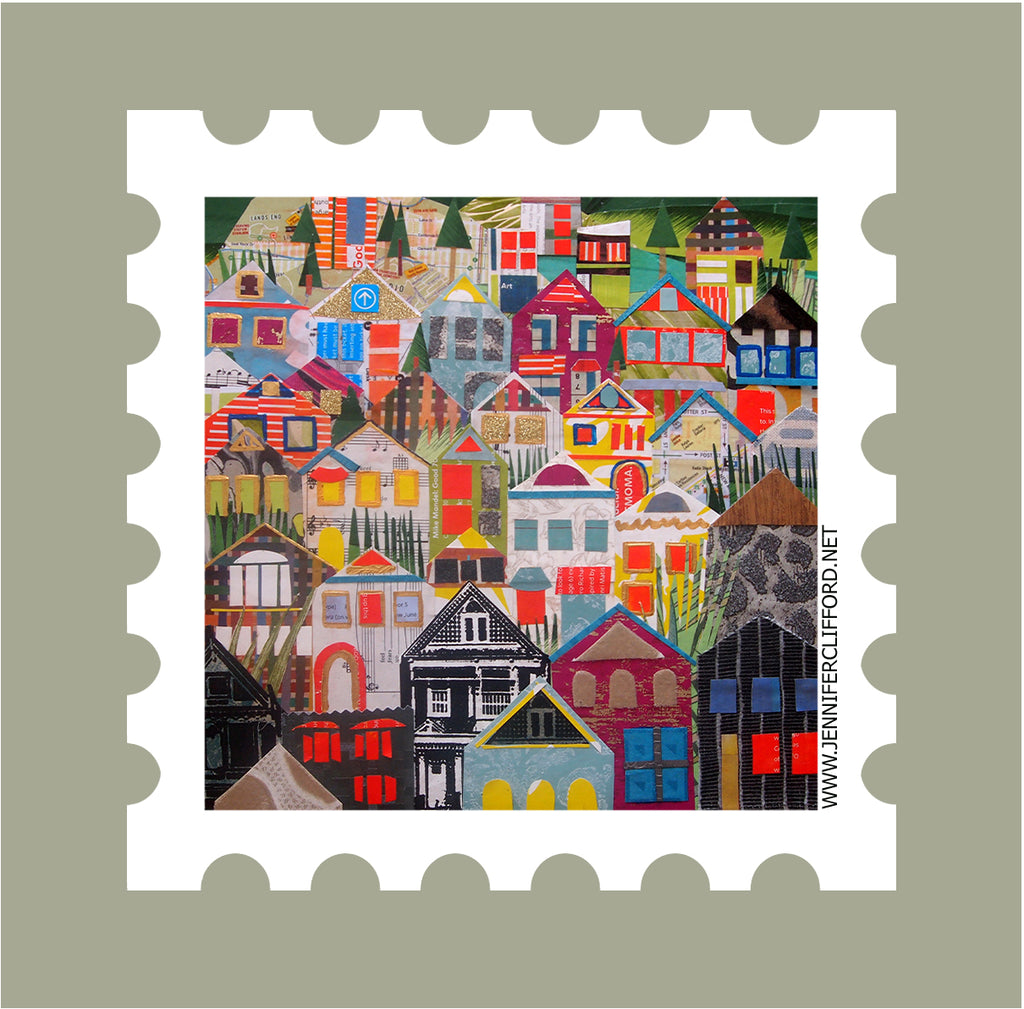 Noe Valley Houses Postage Stamp Sticker