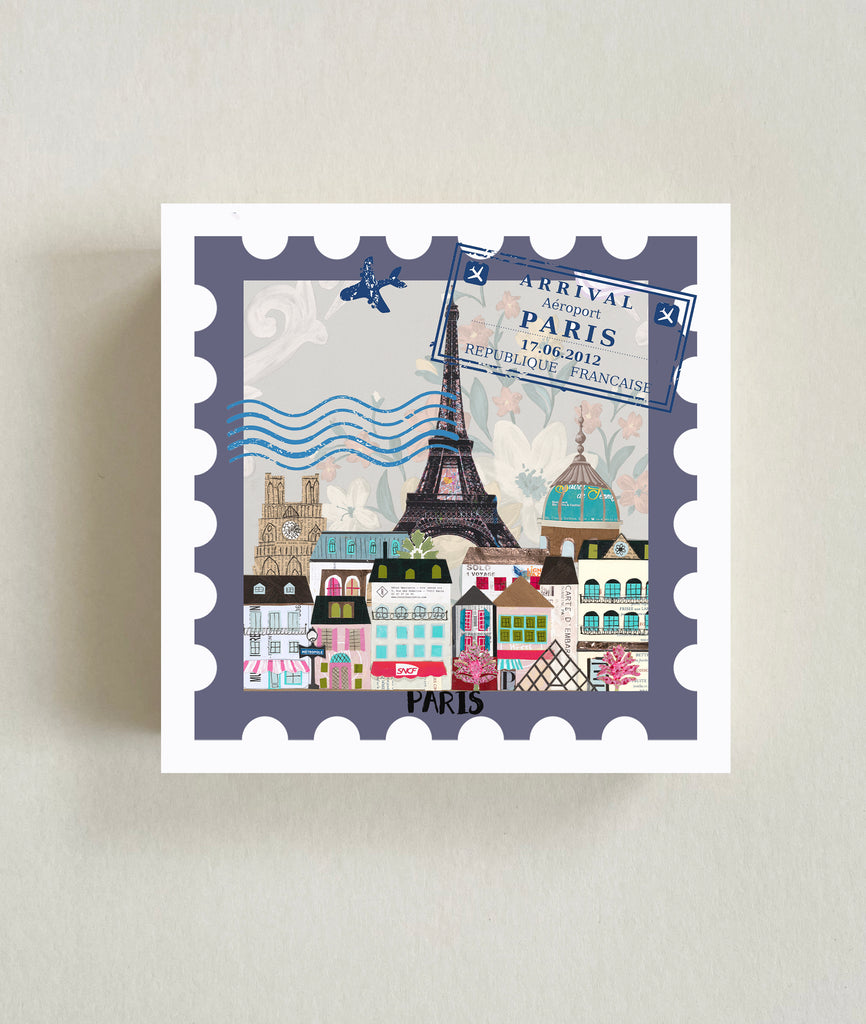 Paris Postage Stamp Wood Block