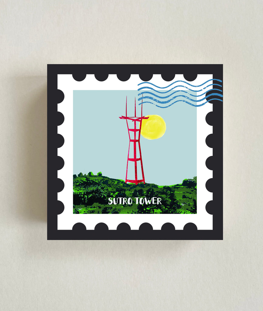 Sutro Tower Postage Stamp Wood Block