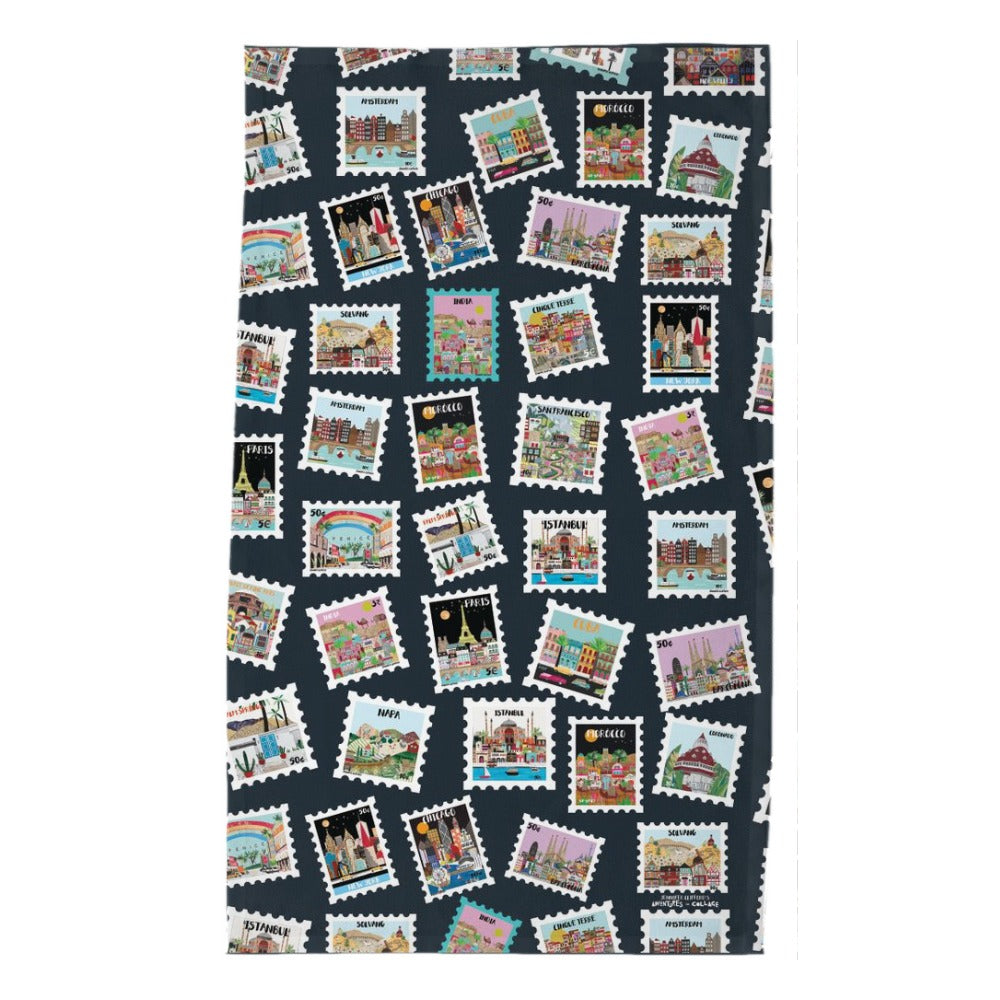 100% Cotton World Stamp Mix Tea Towel