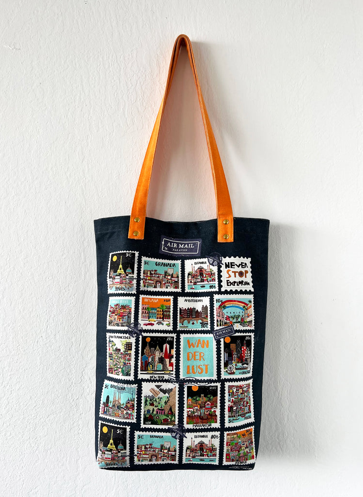 Wanderlust Postage Stamp Tote Bag