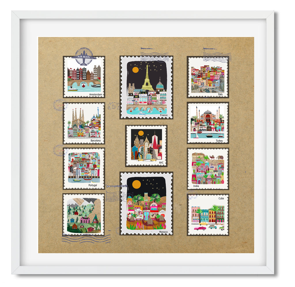 World  Stamp Collage Art Print