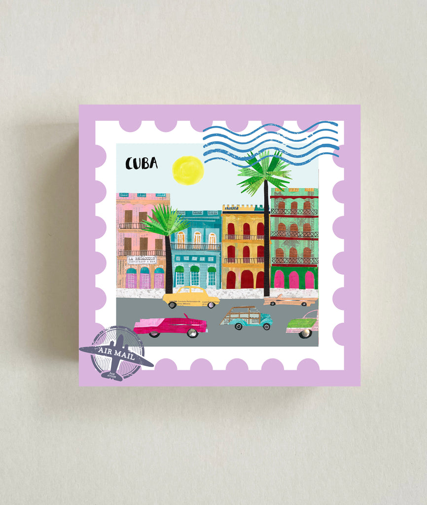 Cuba Postage Stamp Wood Block