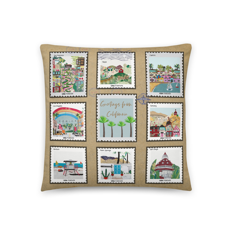 Greetings from California Stamp Pillow Case