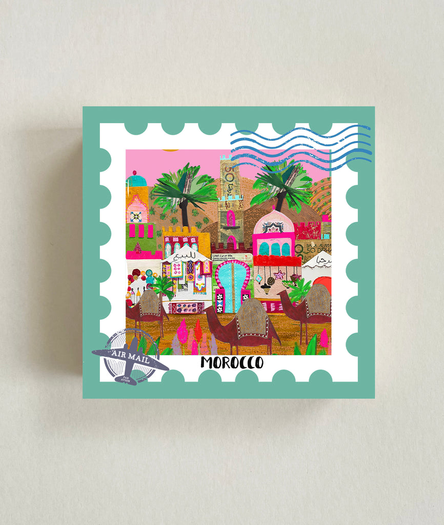 Morocco Postage Stamp Wood Block