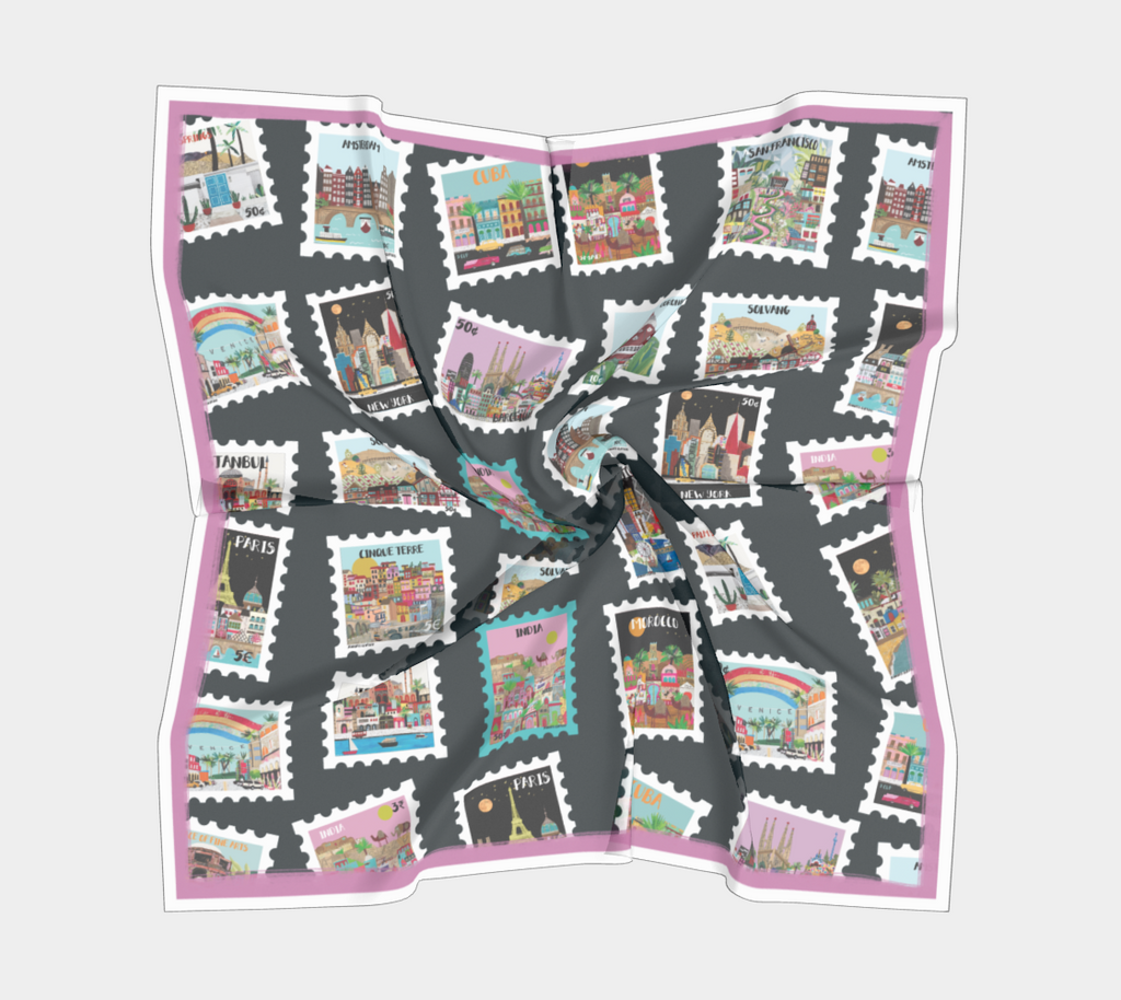 Mixed Stamp Silk Scarf