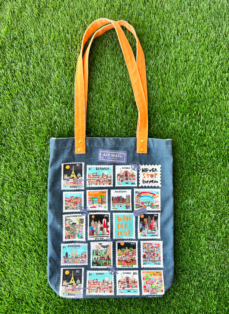 Wanderlust Postage Stamp Tote Bag