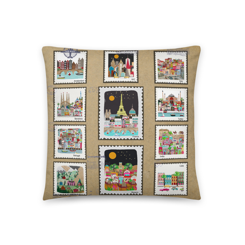 World Stamp Pillow Case Cover