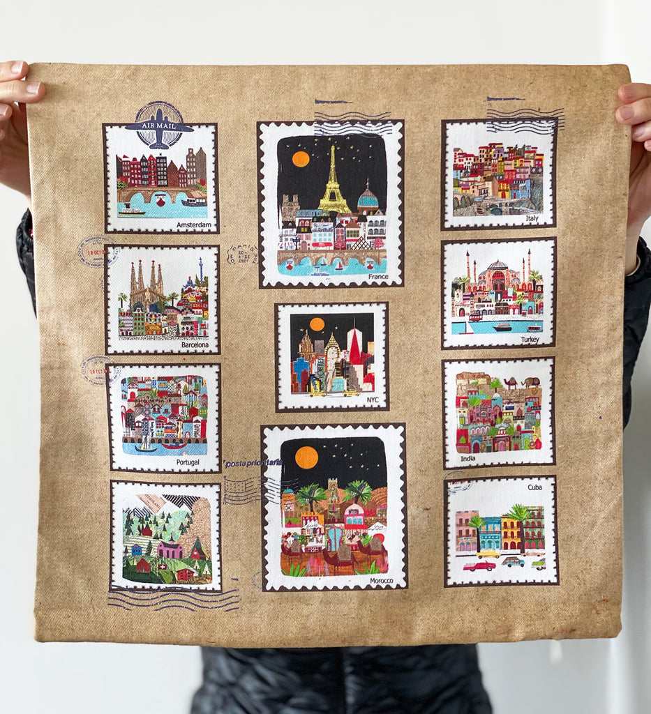 World Stamp Pillow Case Cover